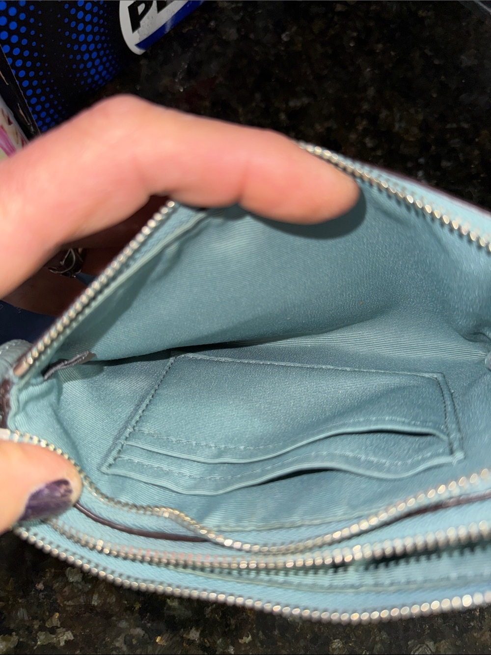 Coach double zip Pebble Leather Wristlet in Mint Blue - Picture 8 of 9